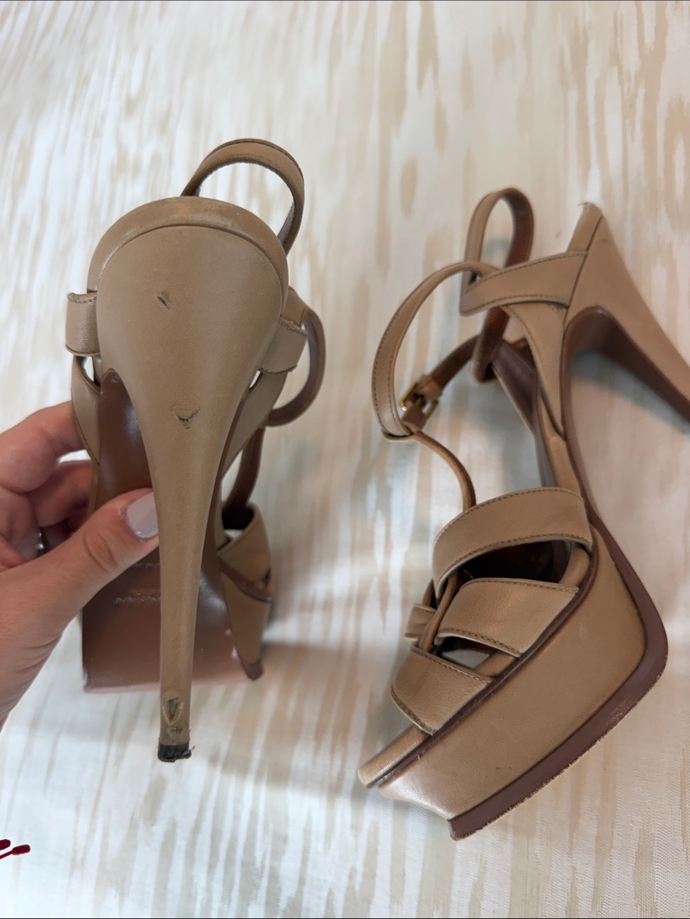 Saint Laurent Tan Leather Knotted Slingback Sandals - Tribute - Picture 6 of 8
